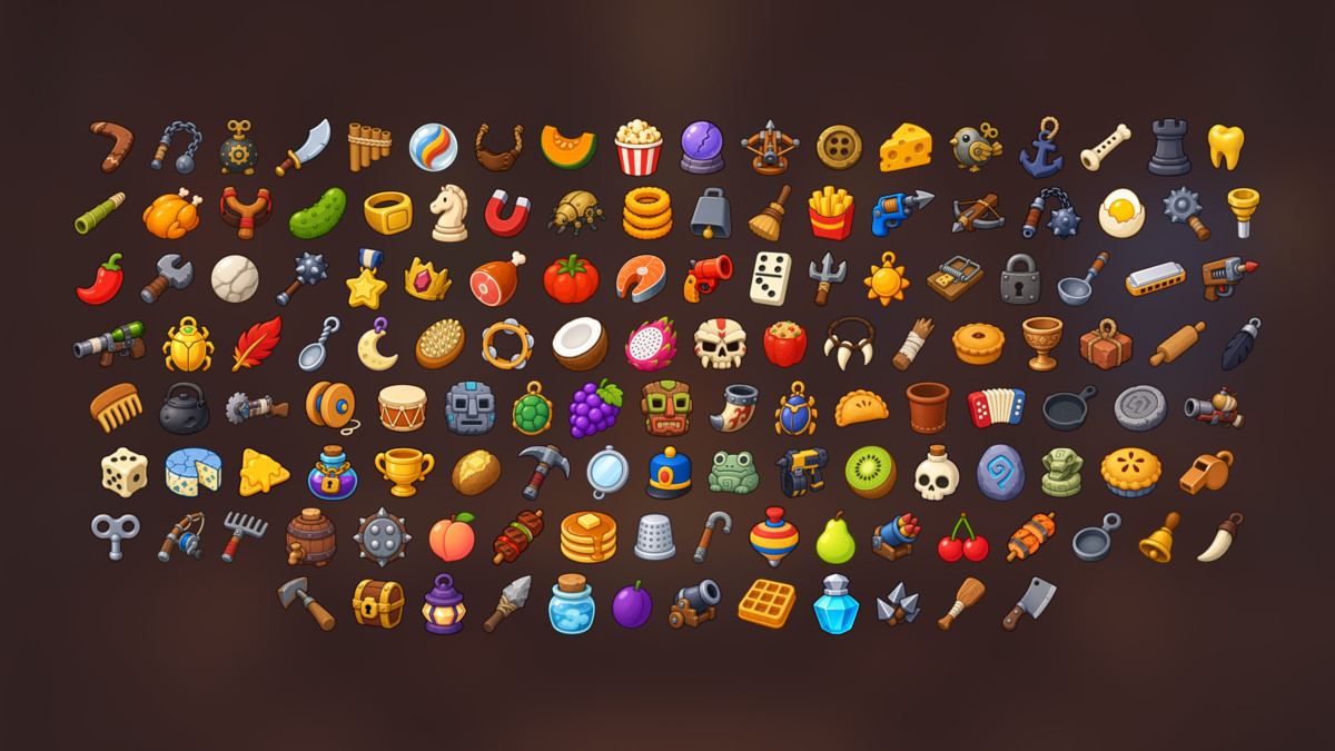 Adventure Items Primitive Weapons Treasure Food Casual Props Icons Pack