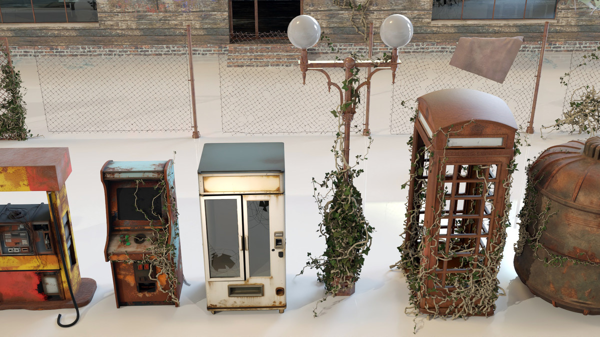 Post-Apocalyptic Junkyard Rusty Gas Station Props Pack (217 3d assets)