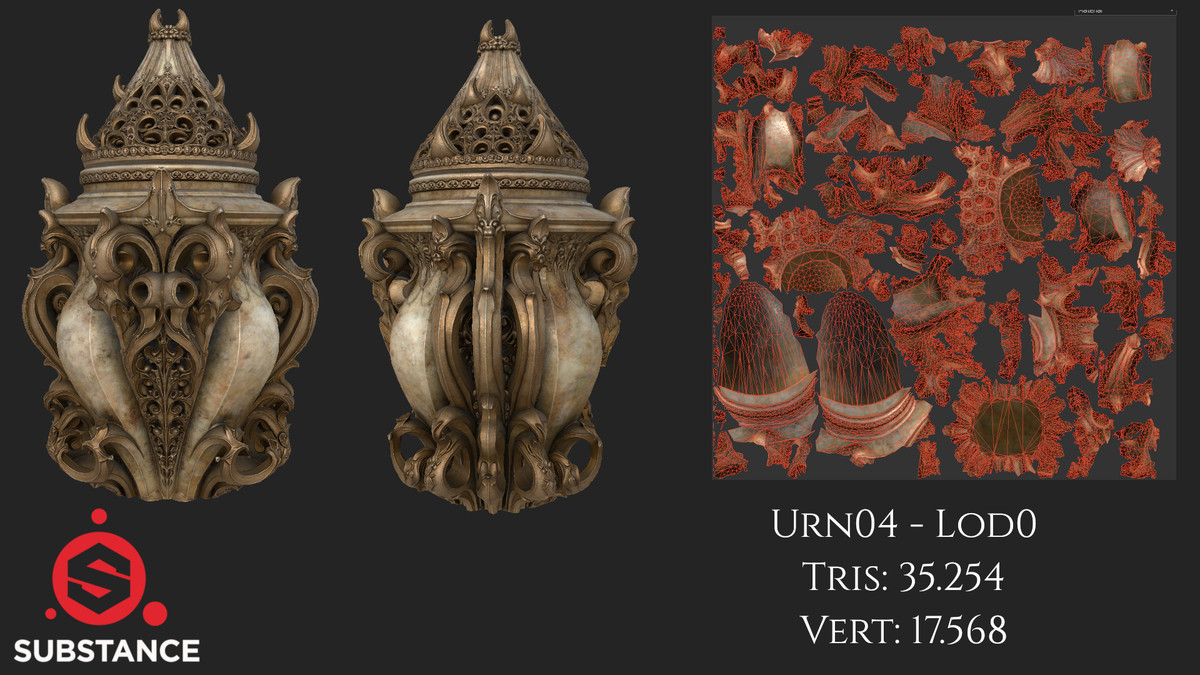 4 Gothic Urns / Vessel / Pots