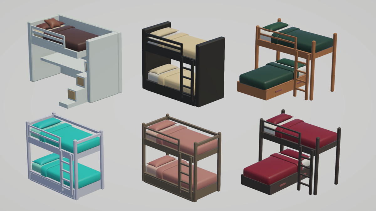 Low Poly Bedrooms - Modular Assets