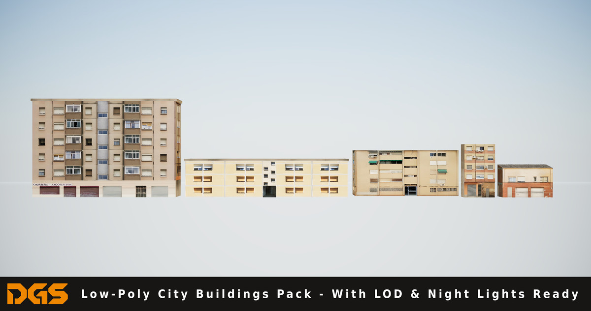 Low-Poly City Buildings Pack - With LOD & Night Lights Ready