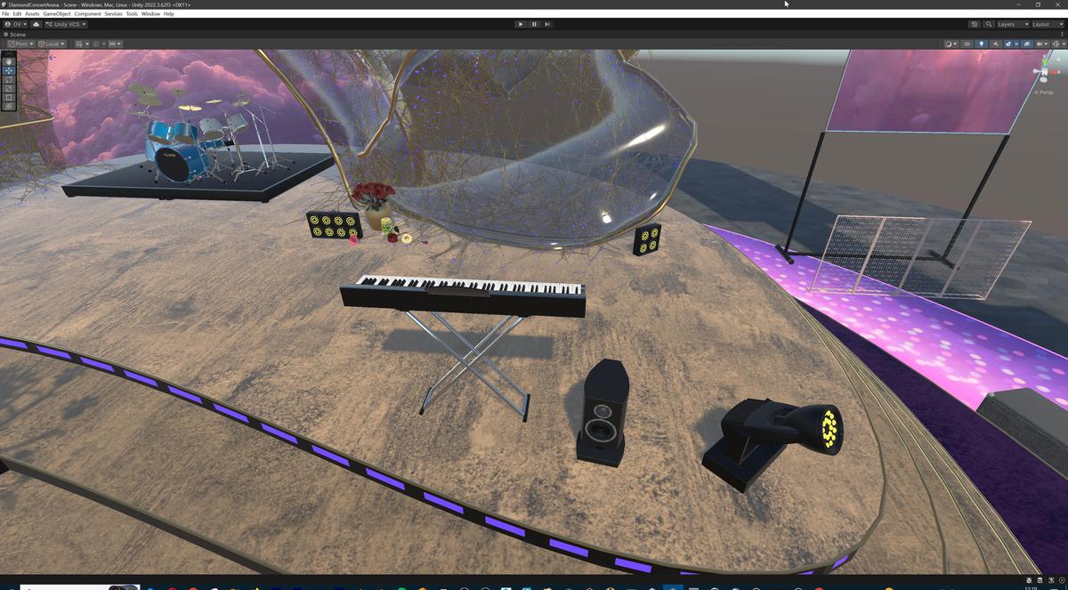 Diamond Concert Arena Stage Venue - Modular 3d Scene (with Piano, Drums, Guitar)