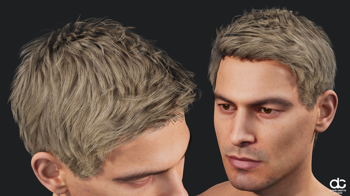 Realistic male hairstyles, pack #6 | Rigged hair, game-ready, low-poly
