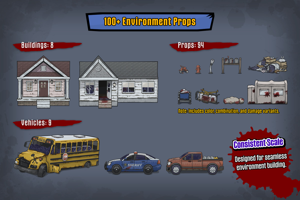 2D Zombie Game Kit - Suburb Pack