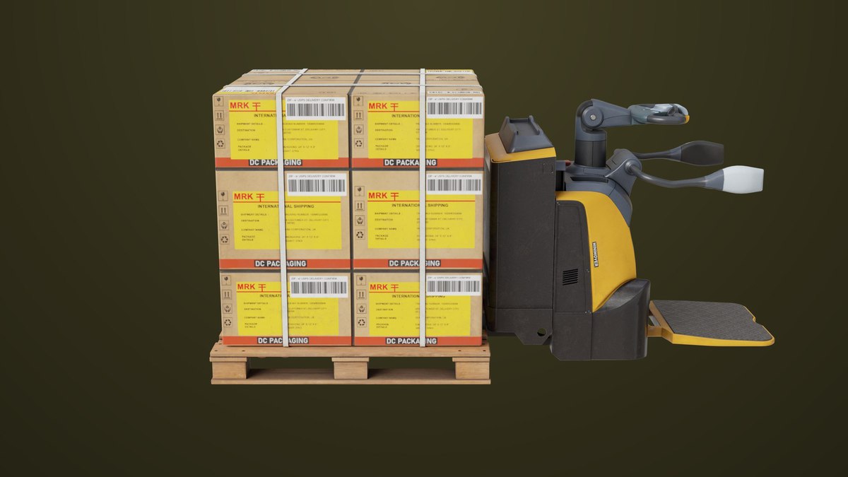 Forklift with Pallet 01 Yellow URP HDRP Textures