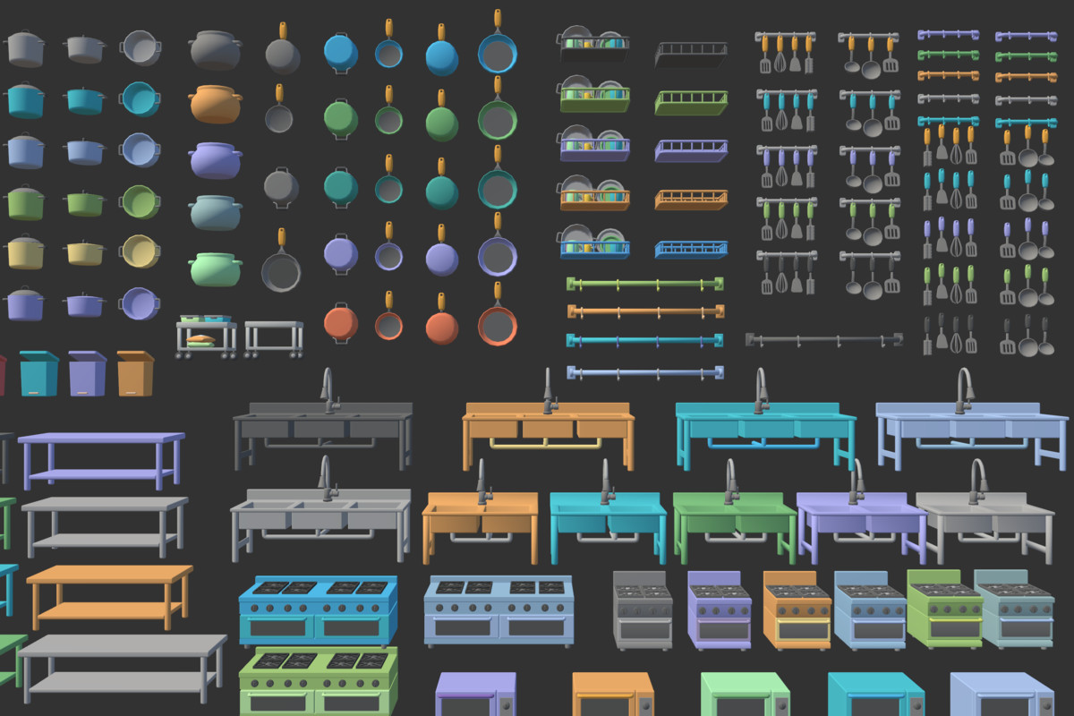 Cute Low Poly Kitchen Pack - Colorful Interior Props