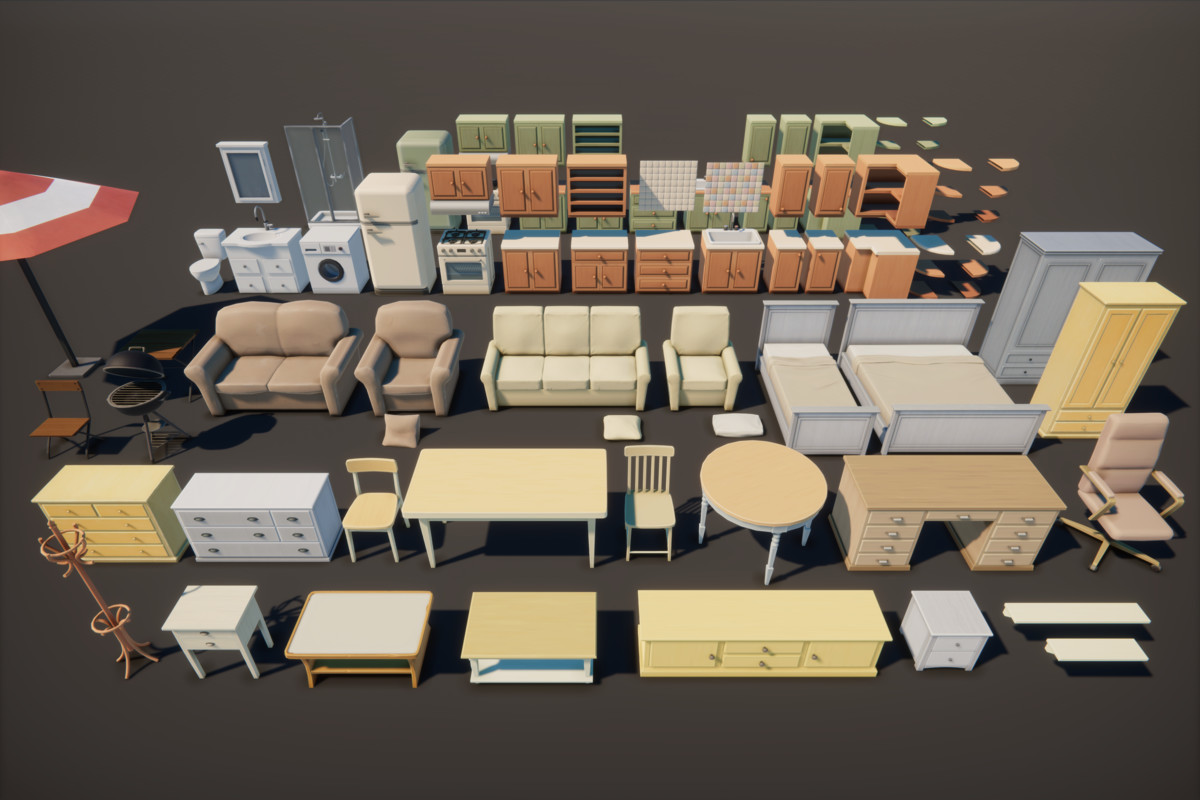 Stylized Cartoon House Interior & Exterior