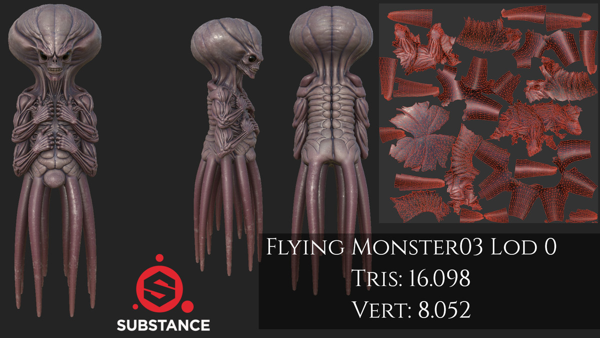 3 Flying Monsters with Procedural Animations