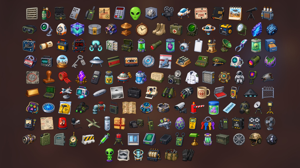 Alien Area 51 UFO Secret Base Surveillance Icons Pack