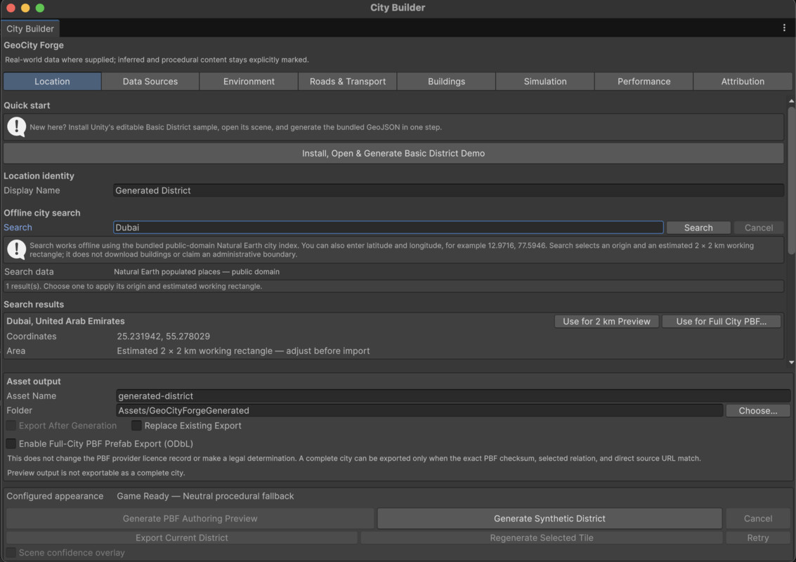 GeoCity Forge – Real-World City Generator