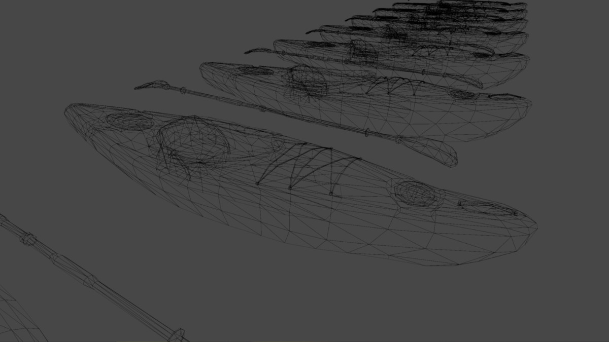 kayak + paddle (8 variants | low poly 2.7k~ tris)