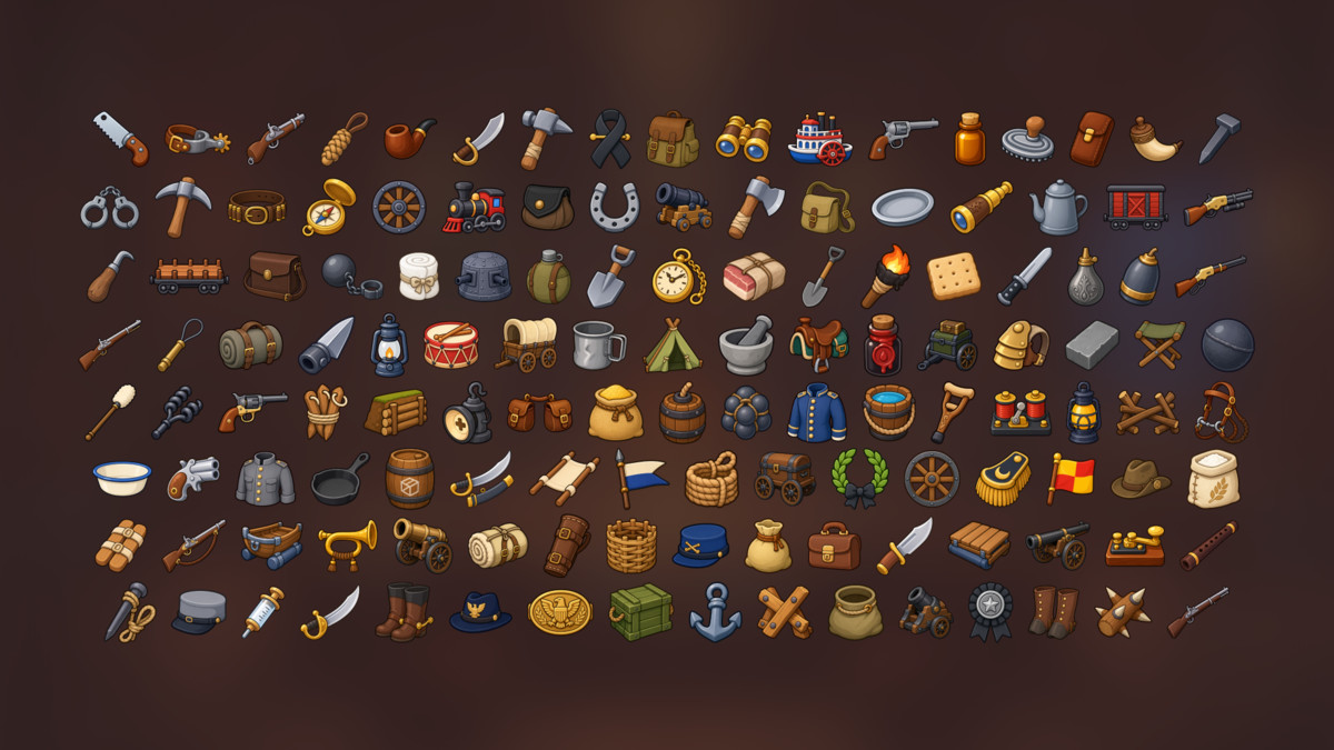 Civil War Cavalry Artillery Camp Supplies Frontier Icons Pack