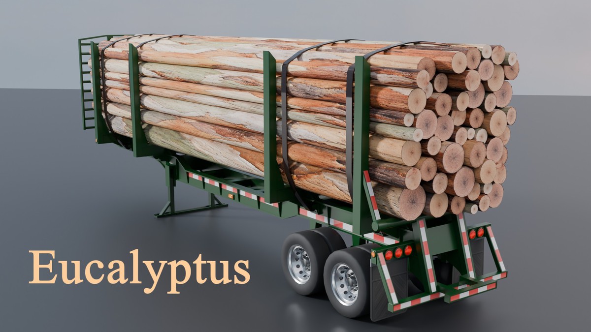 American Semi Truck + Logging Trailer | Interior, Modular, 4 Wood Log | PBR