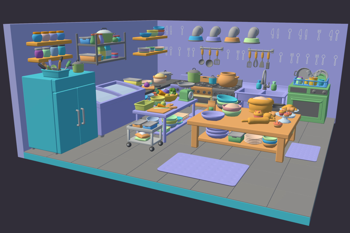 Cute Low Poly Kitchen Pack - Colorful Interior Props