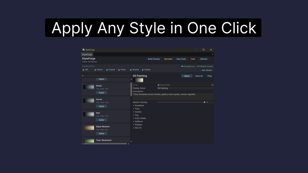 StyleForge — Stylized Post Processing & Art Style Editor (URP)