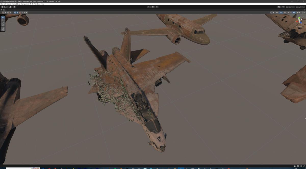 Old Abandoned Junk Rusty Aircraft and Helicopter Set 3d Game Ready Modular Props