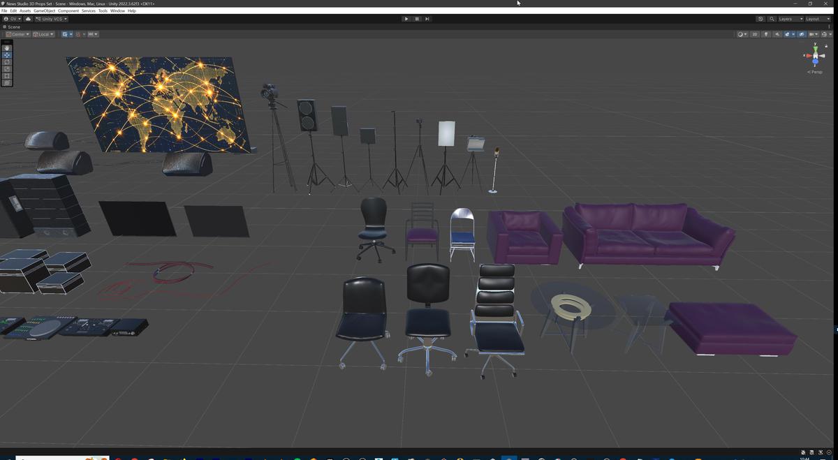 News Studio 3D Props Set - Broadcast Desks, Studio Lights, Furniture for VR