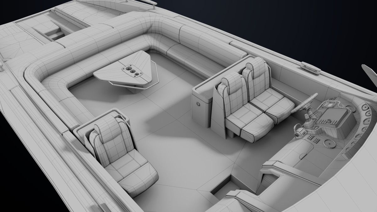 Yacht Boat 01 Black with Interior HDRP URP Textures