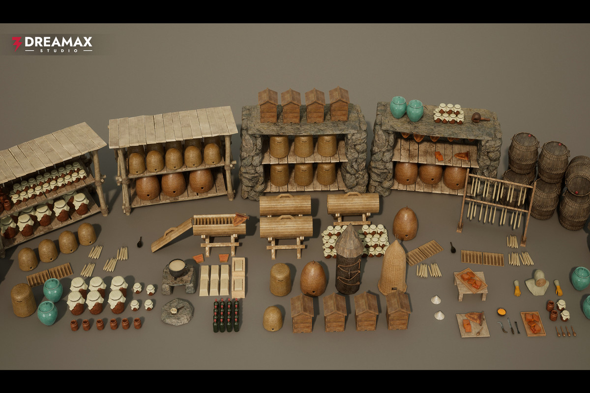 Medieval Beekeeping Props - Apiary, Skep Hives, Honey & Mead Production Vol. 1