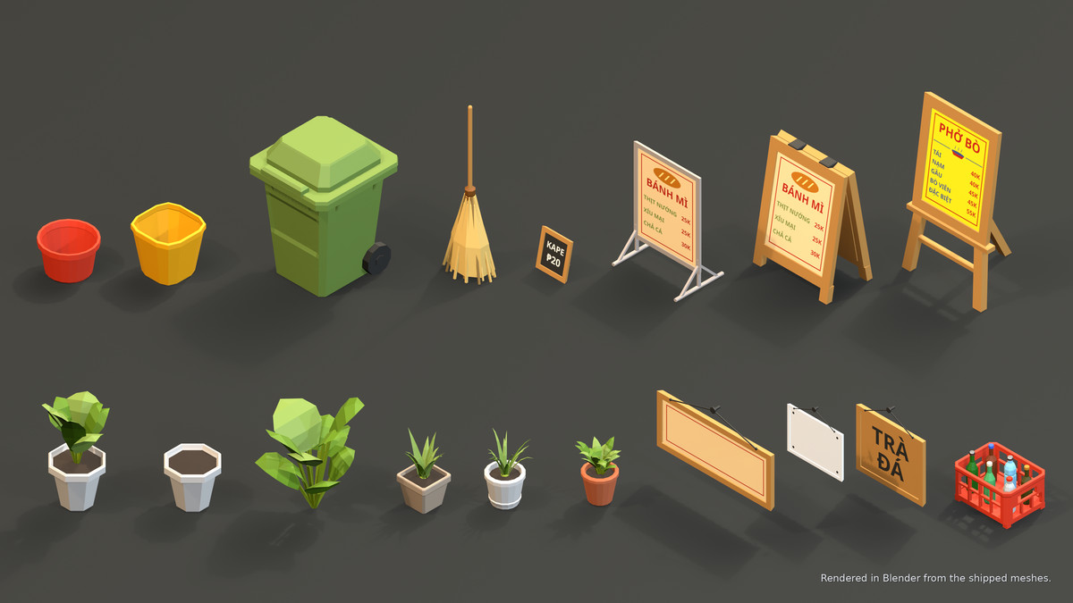 Asian Street Food Carts & Stalls: Low Poly Pack