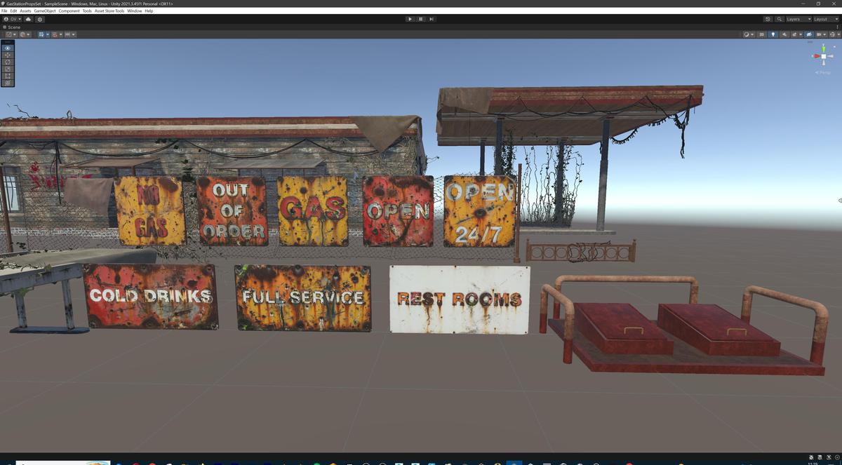 Post-Apocalyptic Junkyard Rusty Gas Station Props Pack (217 3d assets)