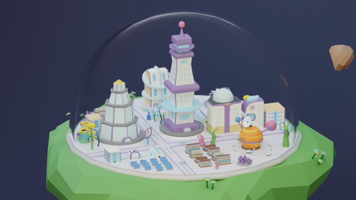 Low Poly Flying Sci Fi Island City