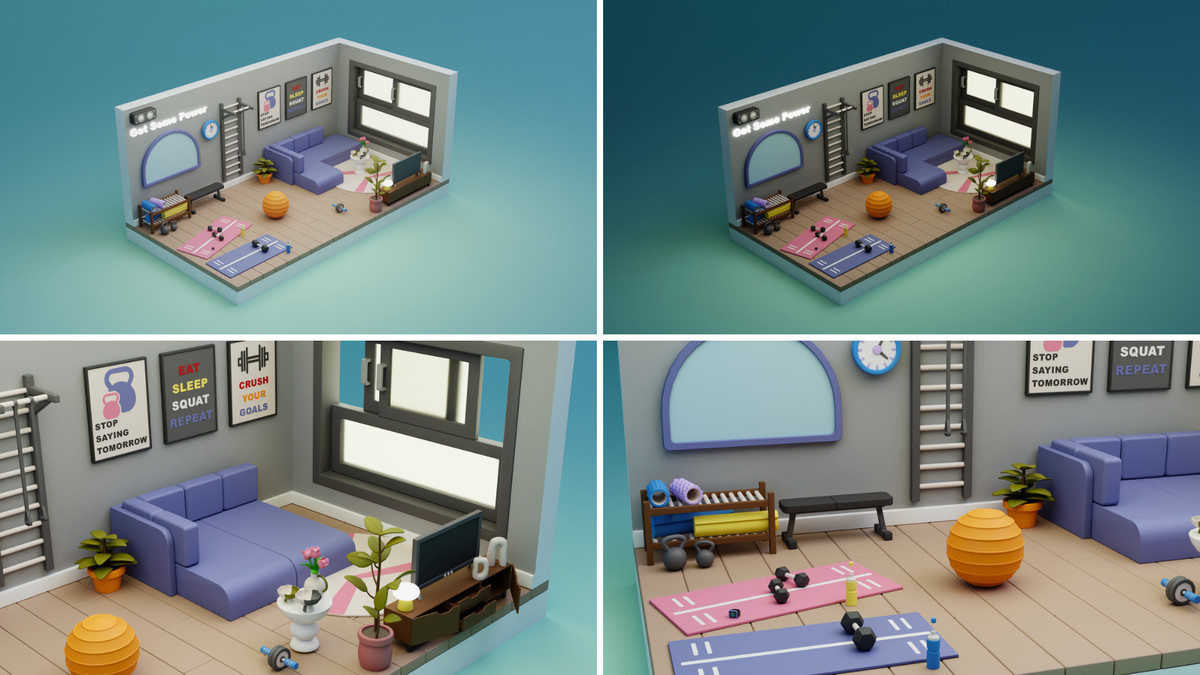 Cartoon Interactive Rooms & Furniture - Cozy Interior Pack 2