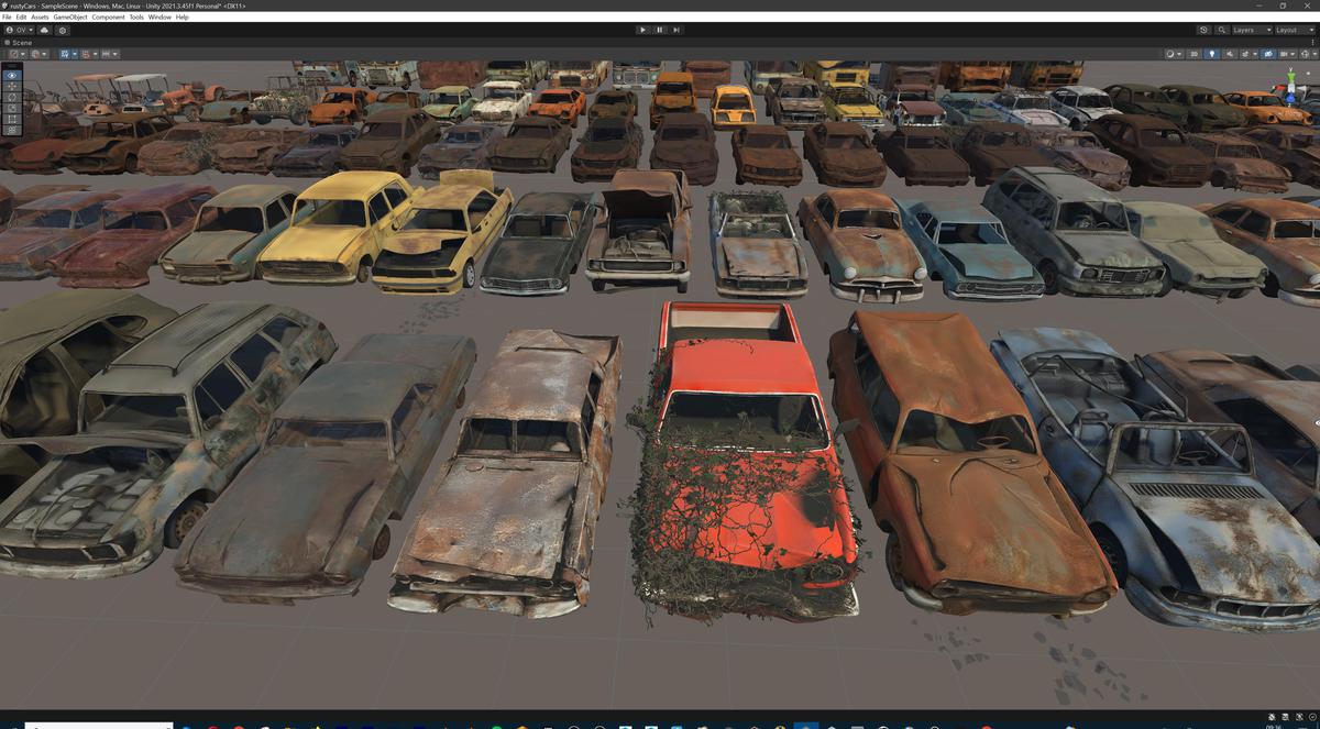 Old Abandoned Junk Rusty Vehicles 3d Game Ready Set (Car, Bus, Motorcycle, Bike)