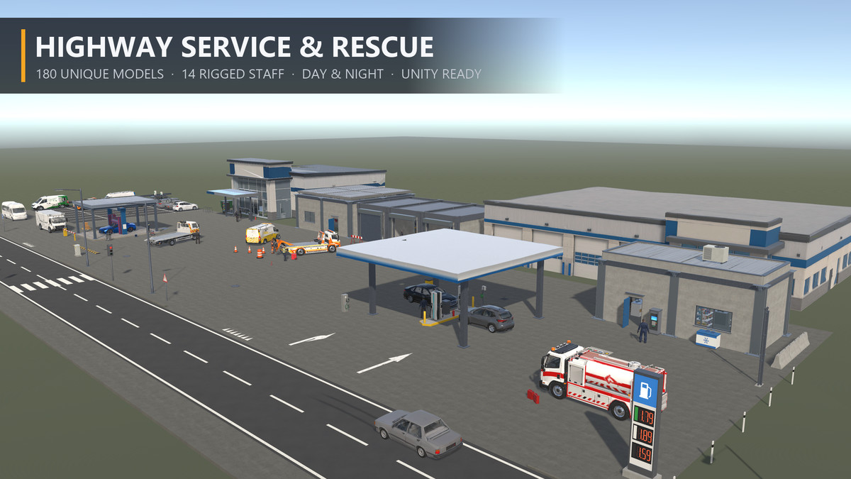 Highway Service & Rescue — Service Station, Vehicles & Staff