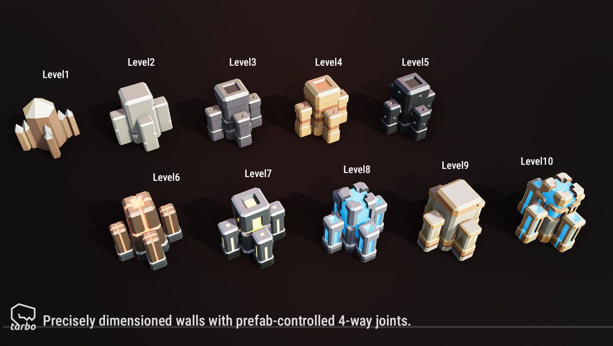 Tower Defense Mining & Walls Pack - Low Poly 3D Art
