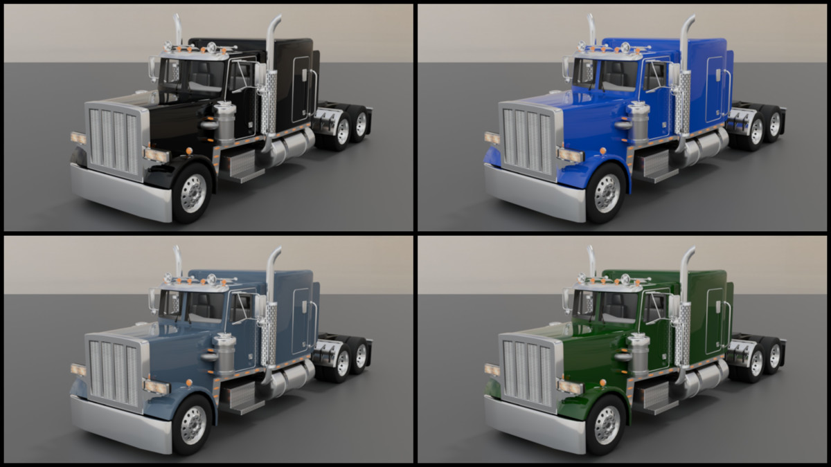 Realistic American Semi Truck + Container Trailer (11 Truck + 7 Trailer Colors)
