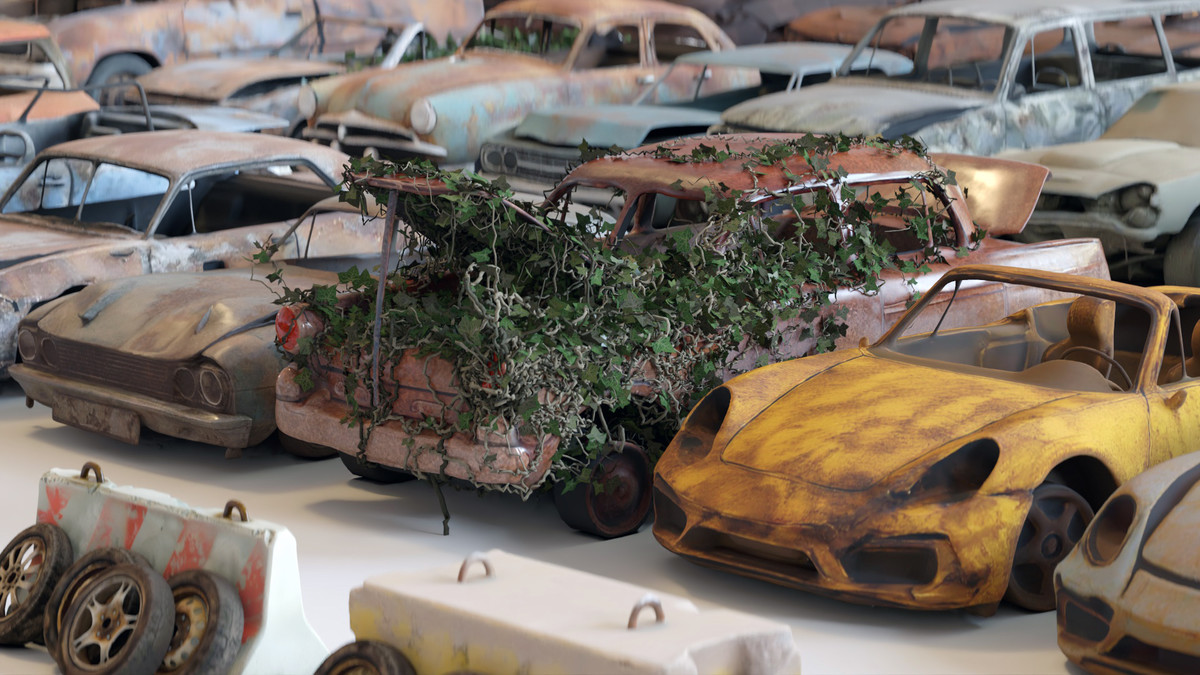 Old Abandoned Junk Rusty Vehicles 3d Game Ready Set (Car, Bus, Motorcycle, Bike)