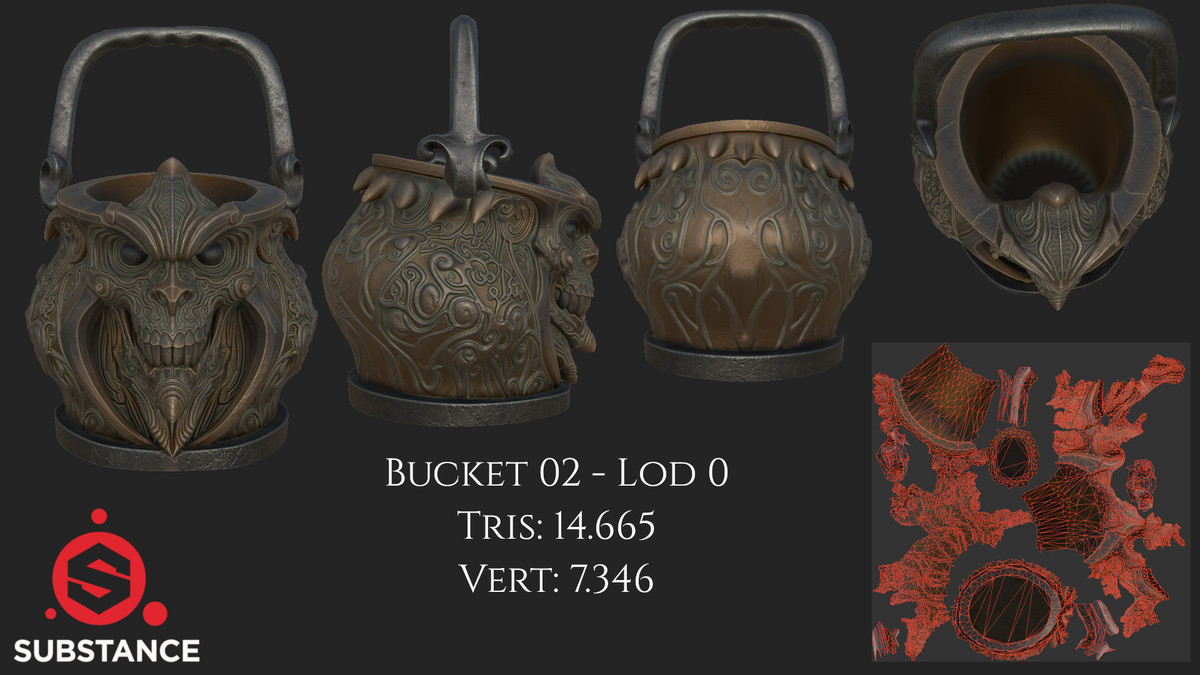 4 Dark Fantasy Buckets / Pots