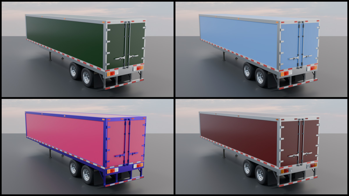 Realistic American Semi Truck + Box Trailer | 11 Truck + 8 Trailer Colors | PBR