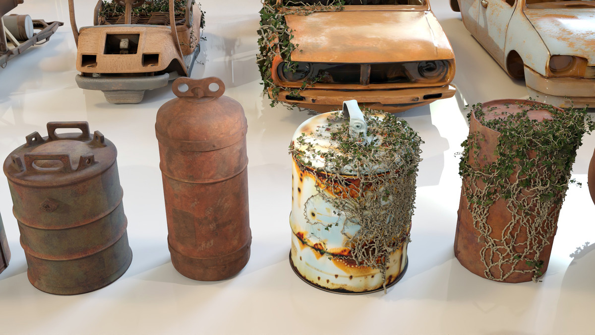 Post-Apocalyptic Junkyard Rusty Gas Station Props Pack (217 3d assets)
