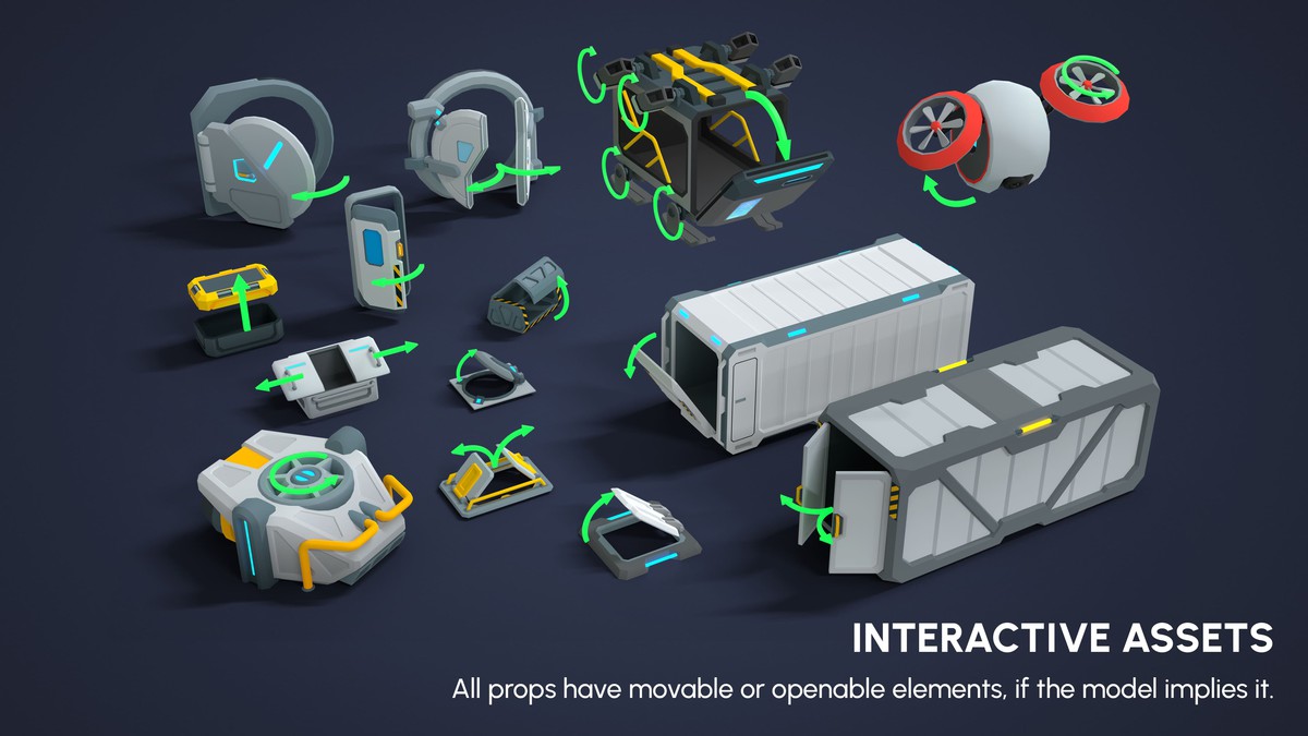 Sci-Fi Props - Low Poly 3D Models Pack