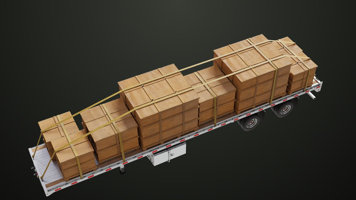 Flatbed Trailer with 7 Loads Single Mat URP HDRP Textures