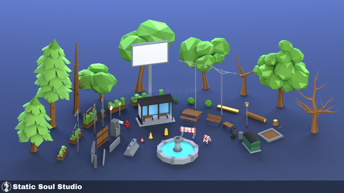 Low Poly City Pack – Modular Buildings, Roads & Props