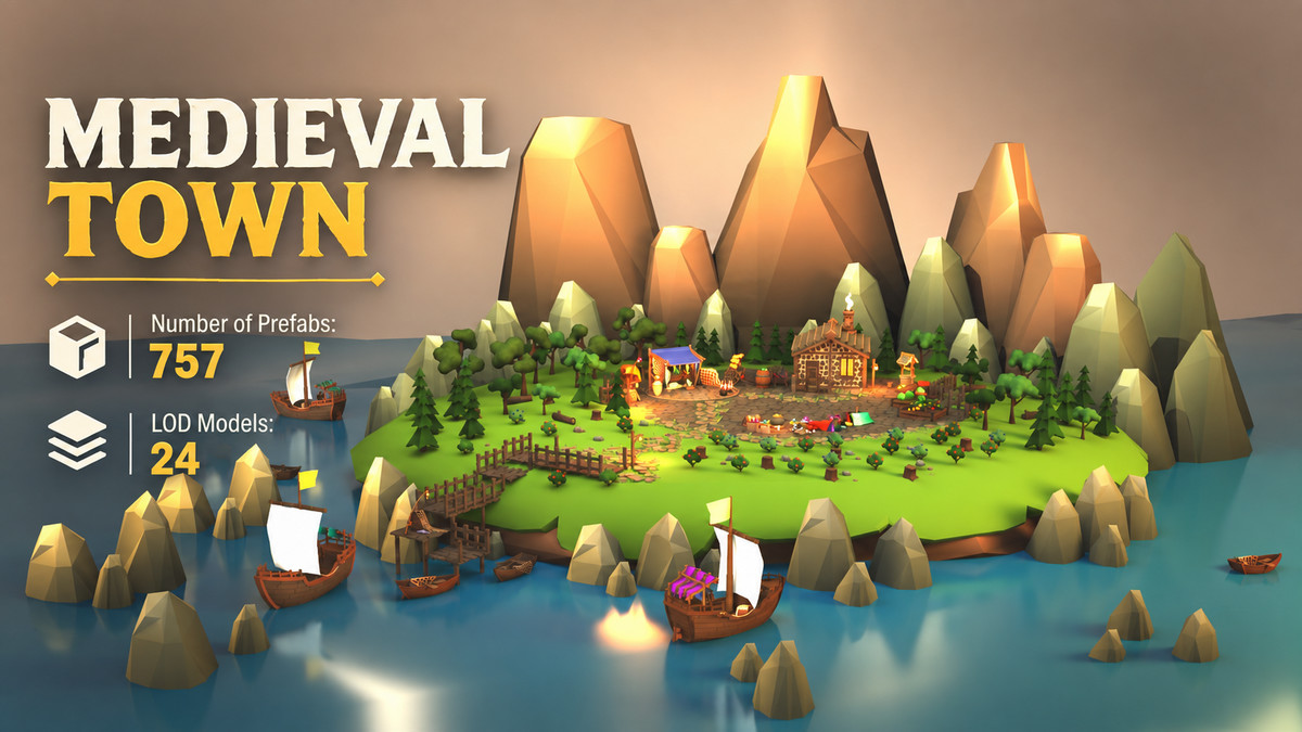 Low Poly 3D Medieval Town Assets