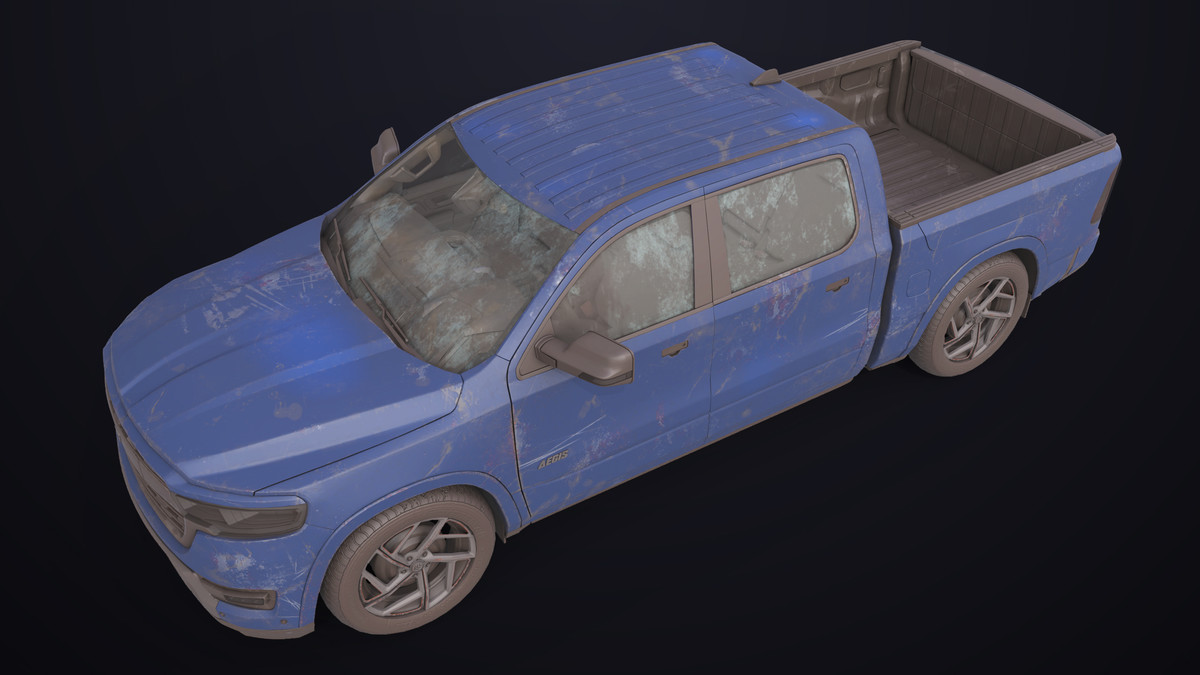 Pickup Truck 03 Blue Dusty URP HDRP Textures