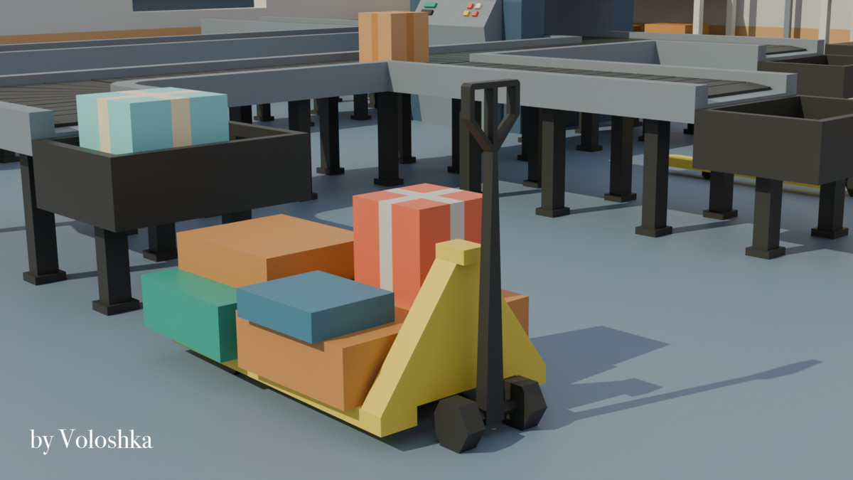 Modular Post Office & Sorting Center Low-Poly