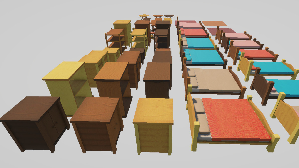 Low-Poly Furniture Kit – Stylized Wooden Set