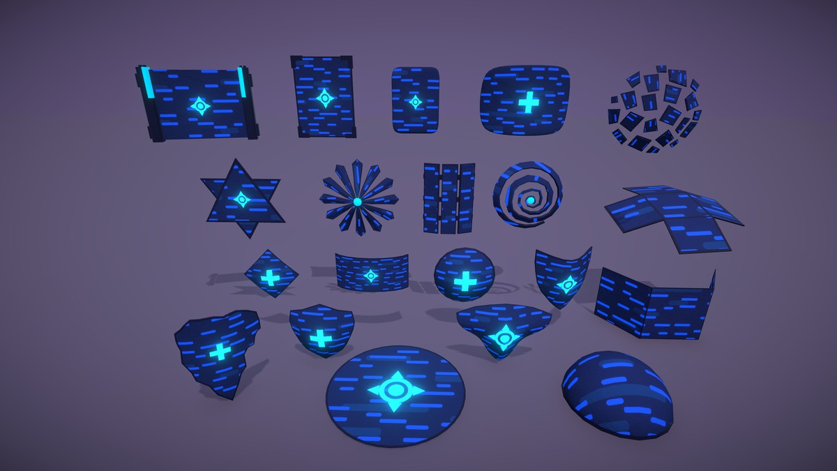 Cyber Neon Defense Shields 3D