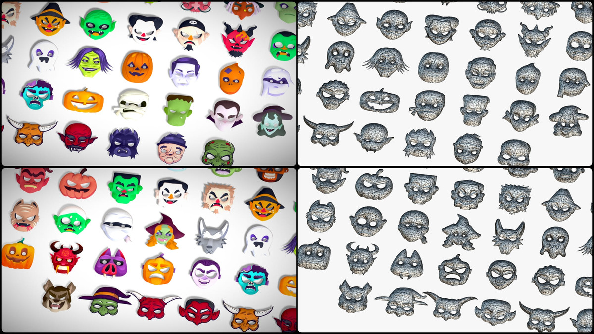 73 Halloween Masks Pack – Toon Horror Ghosts Evil Fantasy Collection