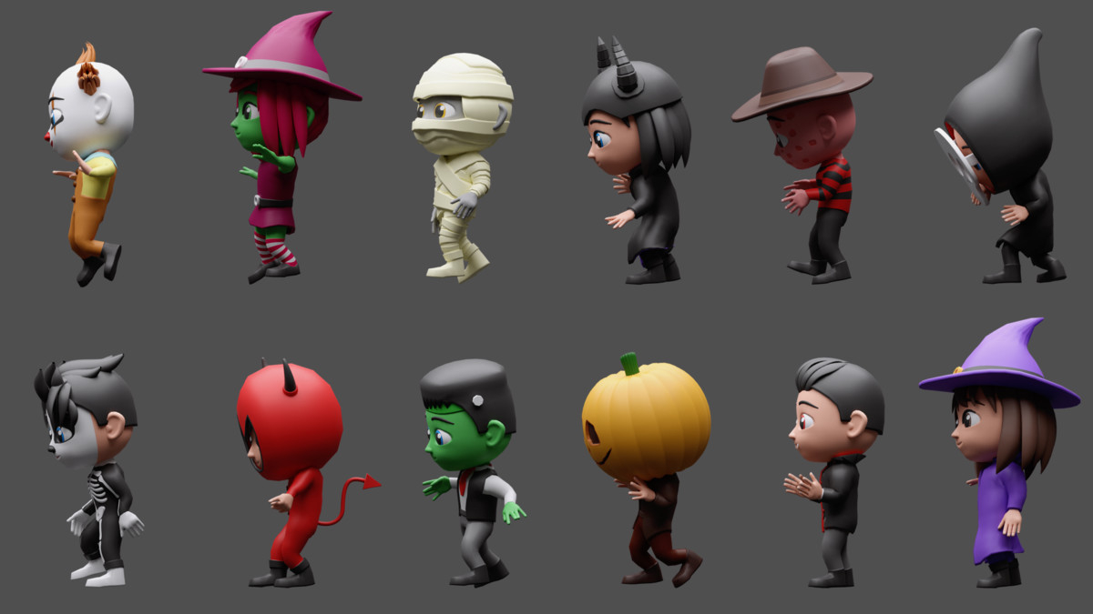 Cartoon kids 3 02 in halloween costumes