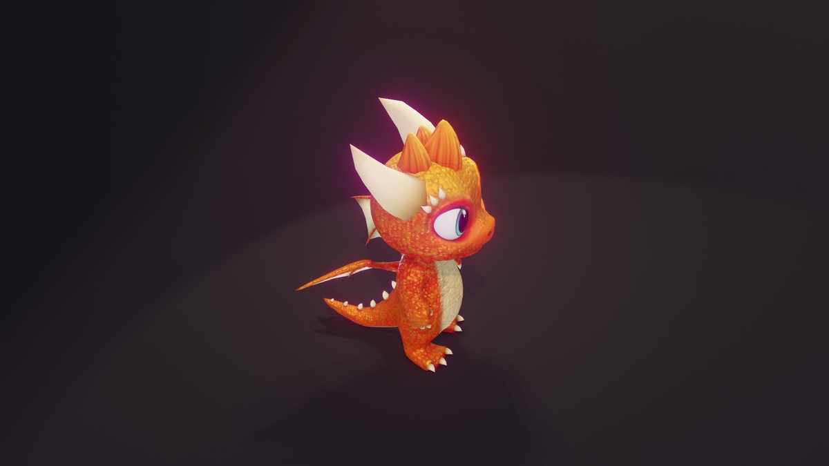 Cartoon Orange Baby Dragon 3D Model (Low-Poly, Game-Ready, Animated, Built-In)