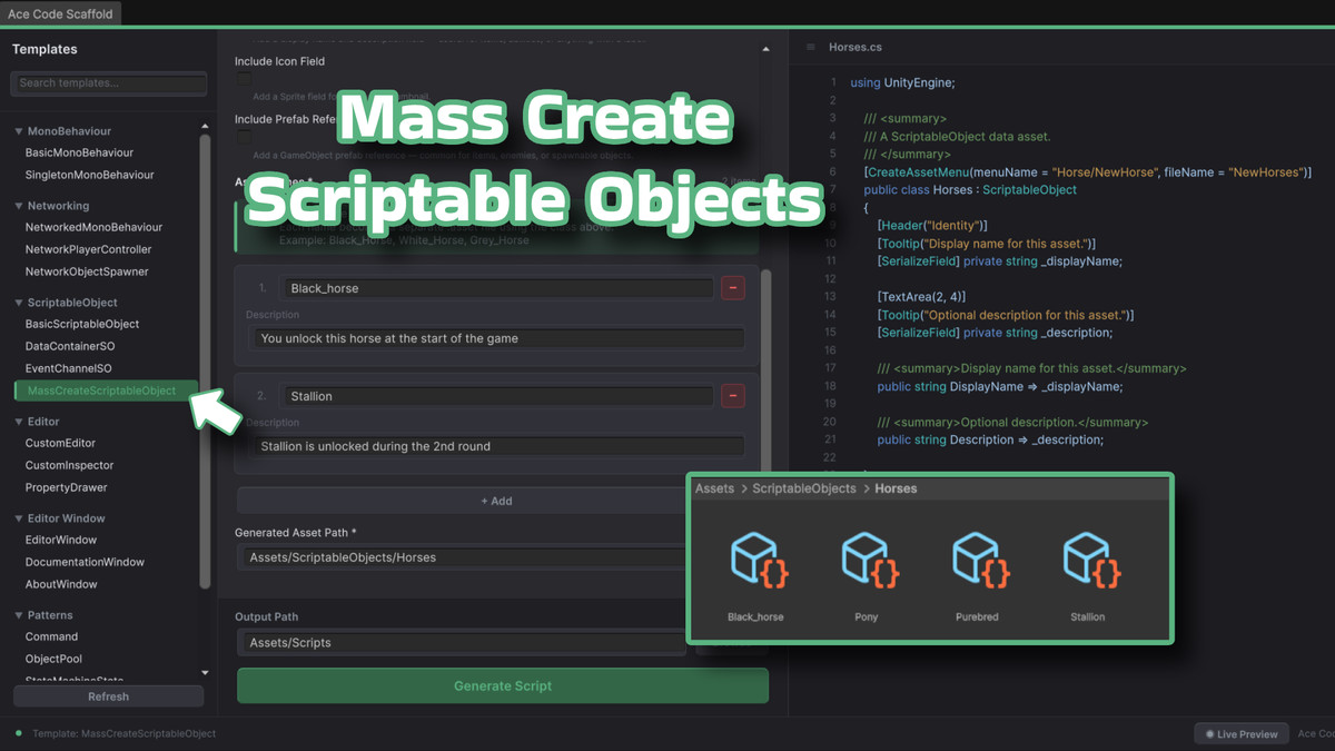 C# Code Generator | Templates, Mass SO Creation & Folder Styles
