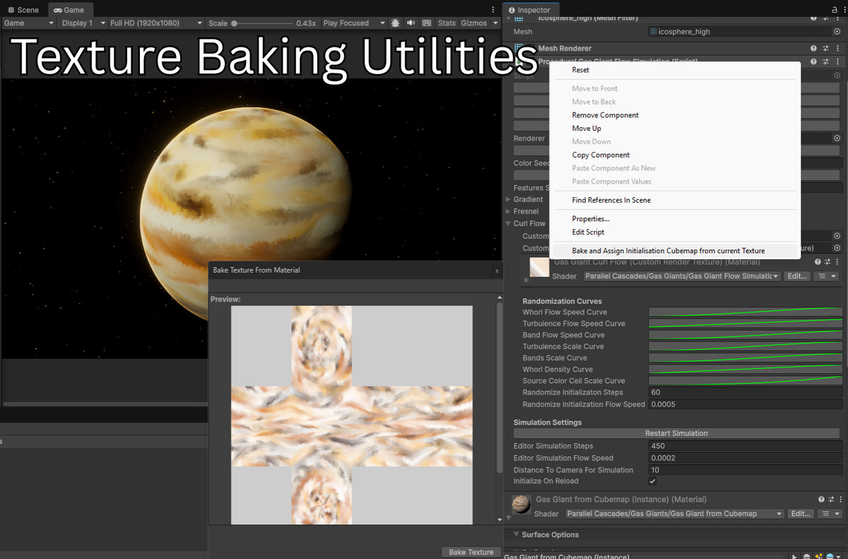 Gas Giants: Curl Flow Simulation, Shaders and In-Editor Baking