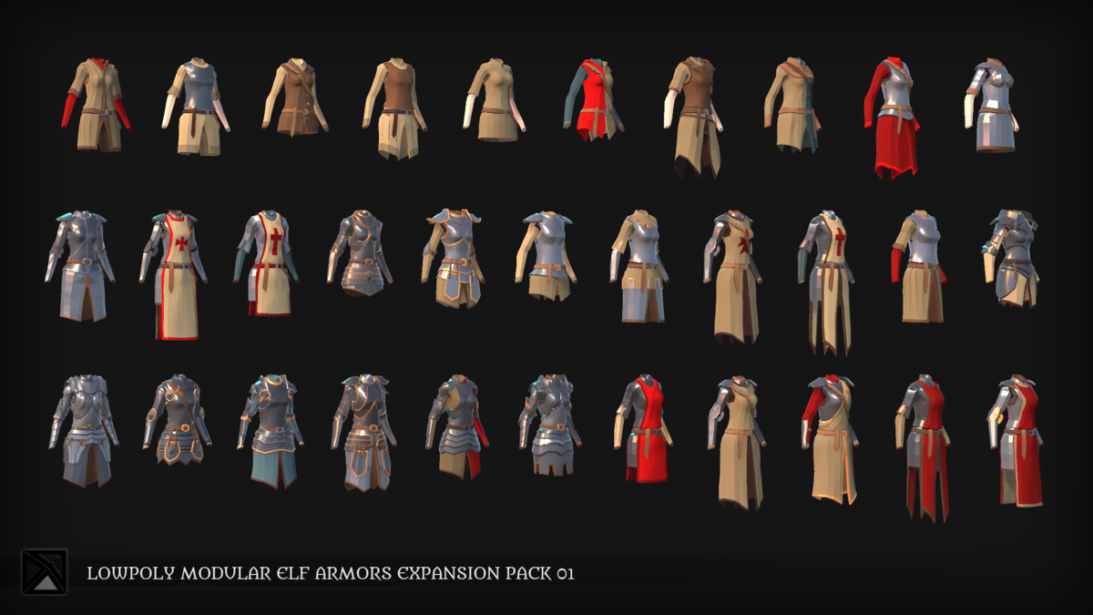 Lowpoly Elves Modular Armors Ex1 - MEDIEVAL FANTASY SERIES