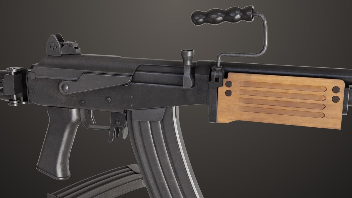 Machine Gun 13 Wood Handle URP HDRP Textures